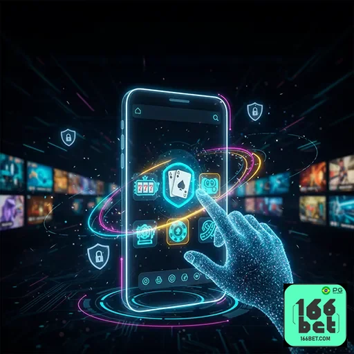 Imagem da tela do aplicativo 166bet, destaque para opções de apostas e o logo do site 166bet